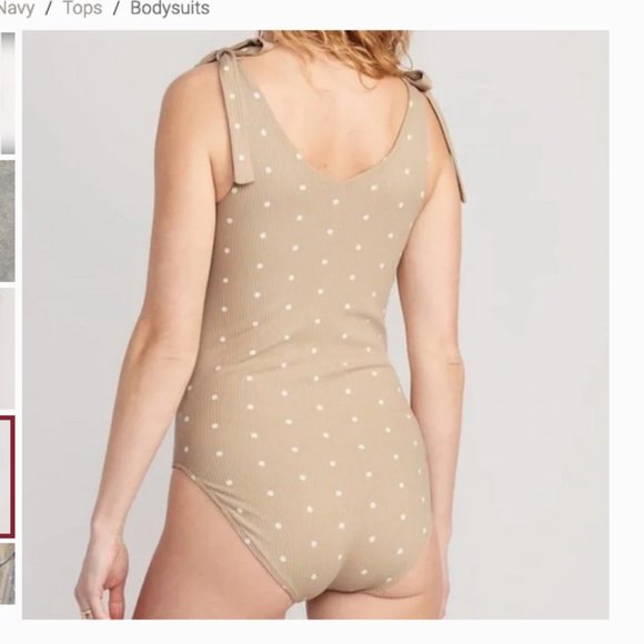 2 Old Navy Tie-Shoulder V-Neck Rib-Knit Bodysuit White & Tan PolkaDot Large NEW - Picture 3 of 11